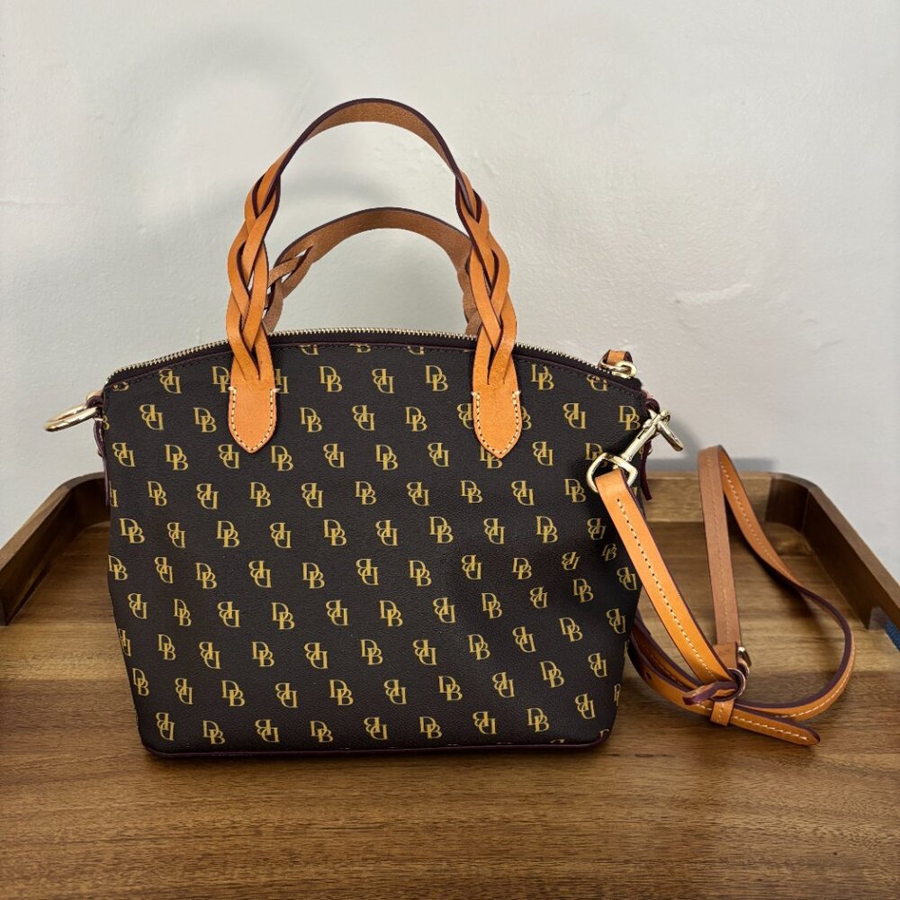 Dooney & Bourke Blakely Brown Signature Logo Small Celeste Satchel - Picture 3 of 11